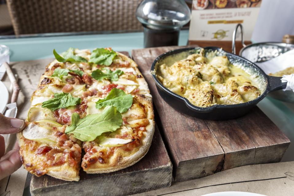 Bogota, Colombia, El Chico, Karen's Pizza restaurant, cauliflower and cheese pizza appetizer