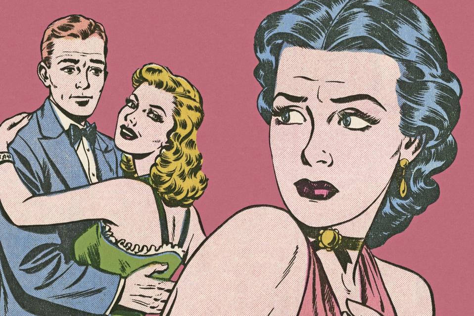 Couple Hugging and Jealous Woman