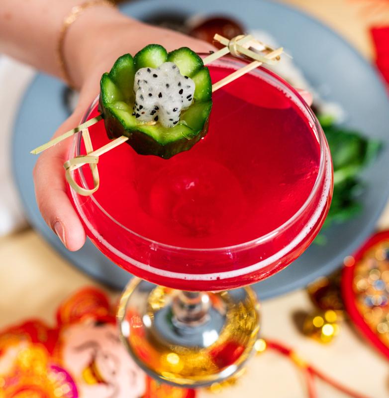 a red dragon fruit cocktail