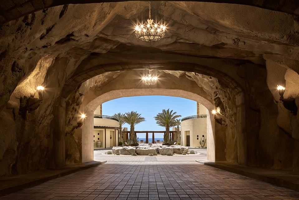 The dark cave makes for a dramatic arrival.