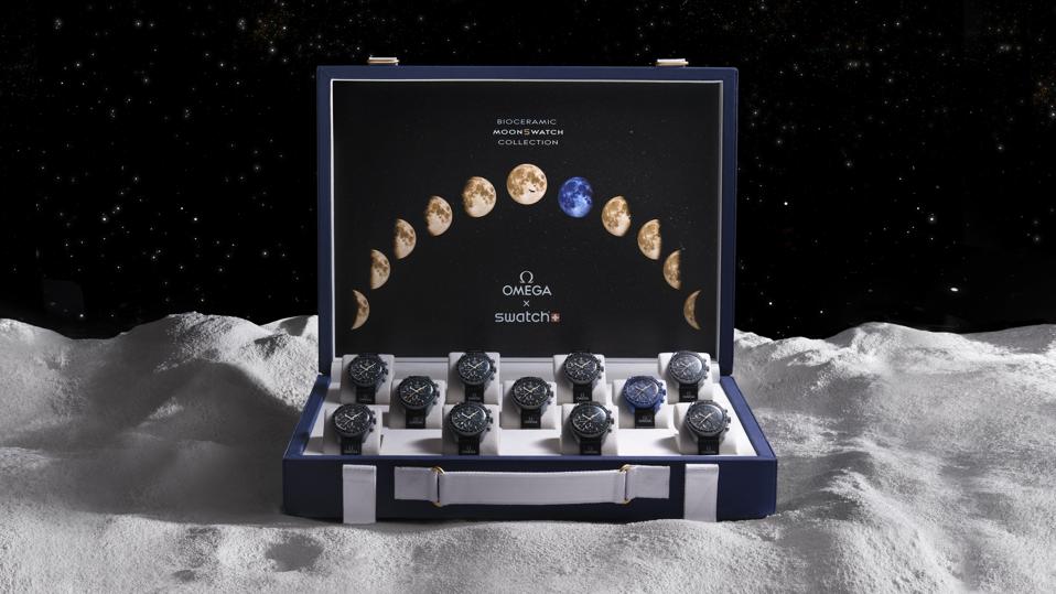 One of the 11 Omega x Swatch MoonSwatch sets sold through Sotheby's at a charity auction
