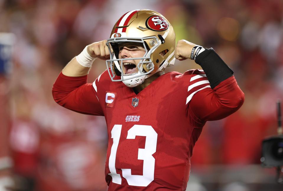 The 49ers' Brock Purdy after throwing for a touchdown against the Cowboys in October.