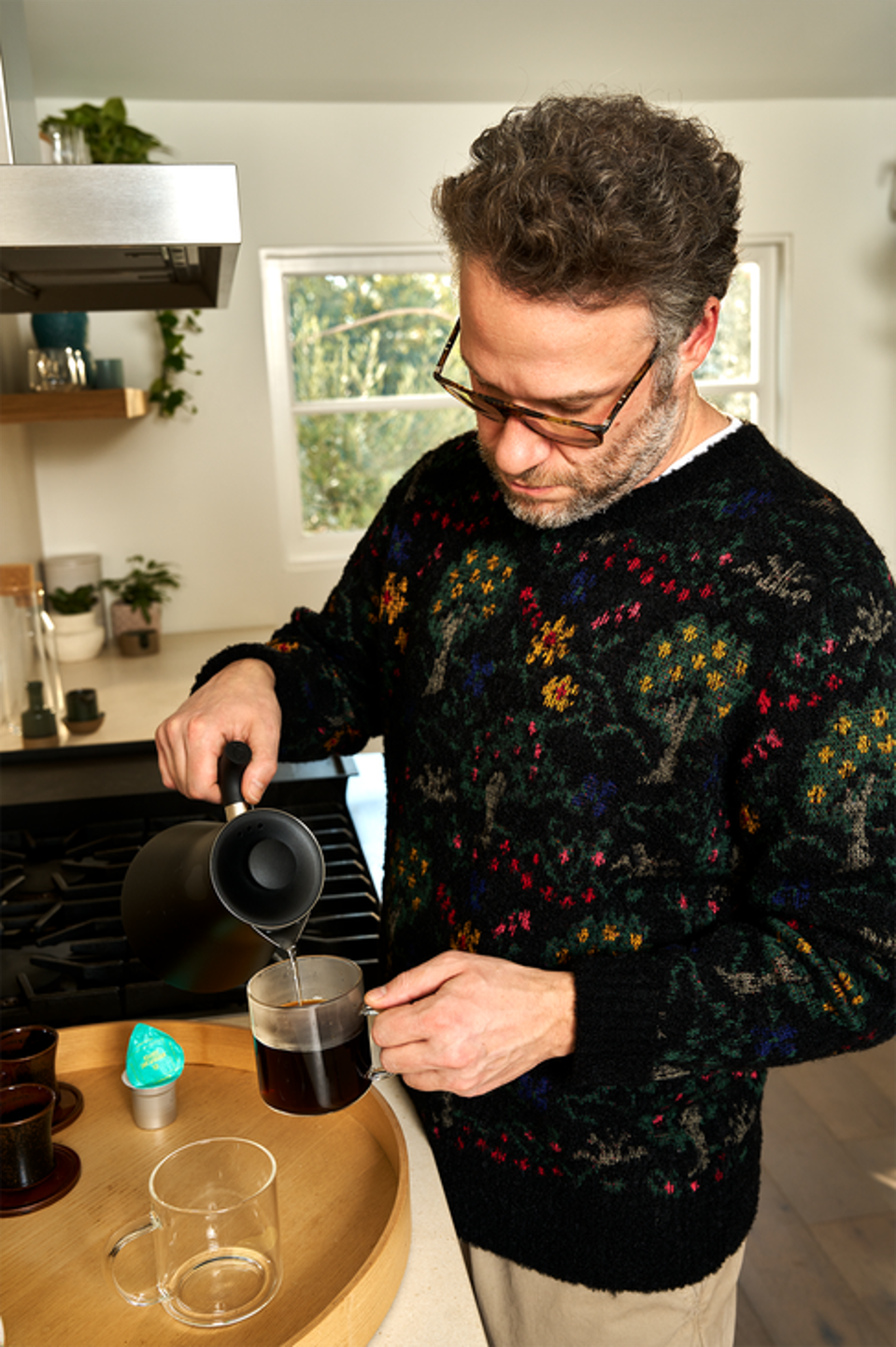 seth rogen pouring coffee