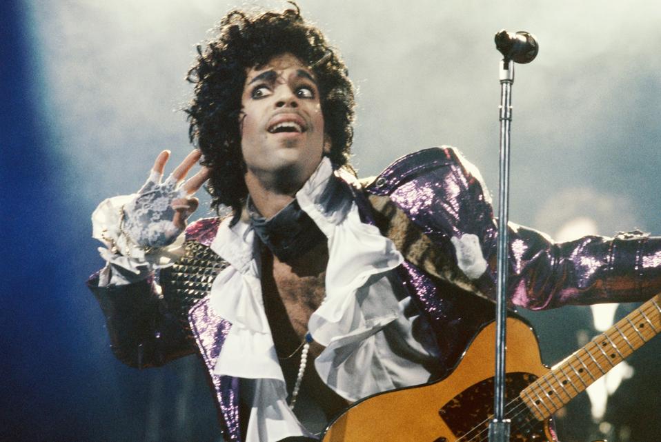 Prince performs in concert circa 1985 in Los Angeles.