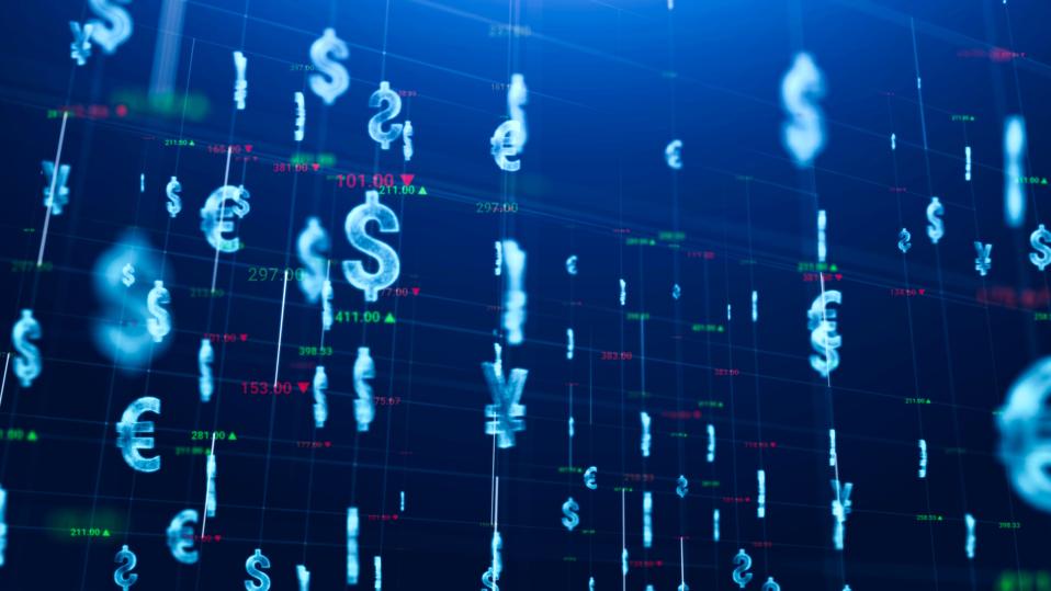 Abstract futuristic digital background of monetary currency in cyberspace
