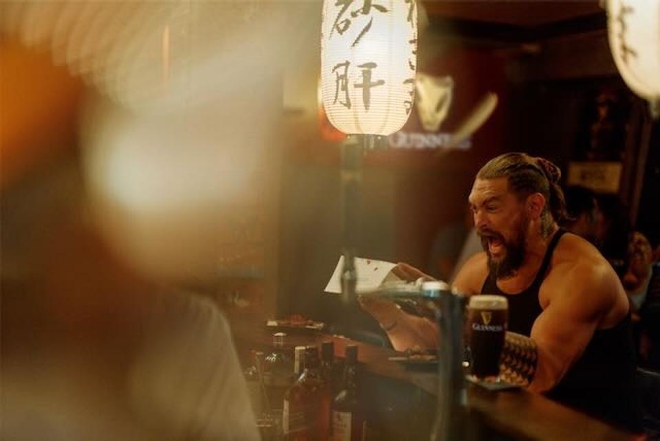 The scene where Jason Momoa discovers he is of Irish decent in the Guinness "Lovely Day" short film.
