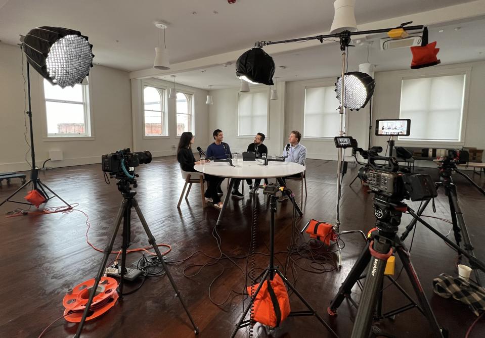 Garry Tan and YC partners recording the Lightcone podcast.