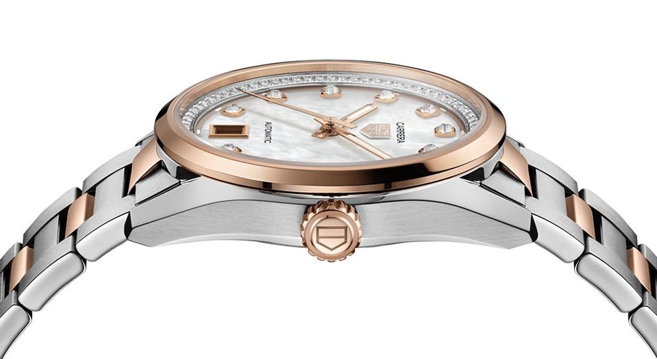 Two-tone Carrera Date with mother-of-pearl dial, diamond markers.