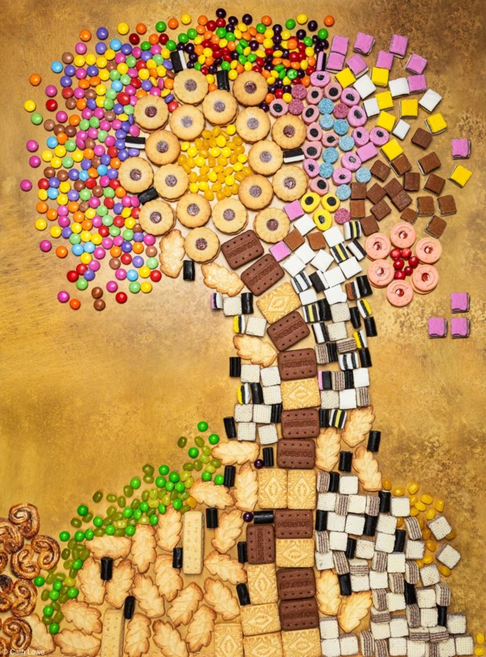 A piece of art made of cookies.