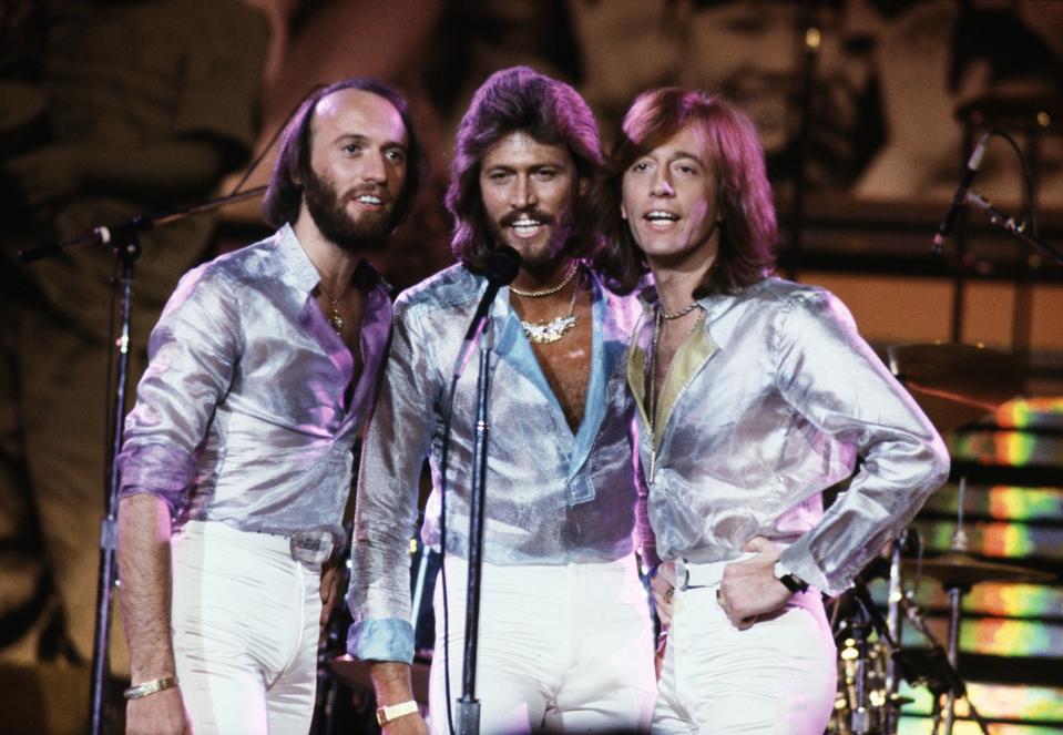 the Bee Gees performing at the United Nations General Assembly in New York City, January, 1979.