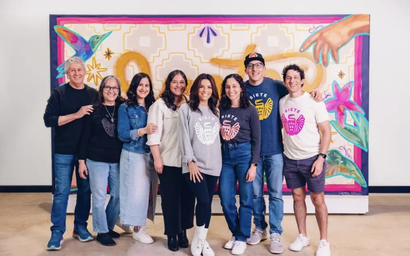 Actress Eva Longoria pictured with the founders of Siete Foods