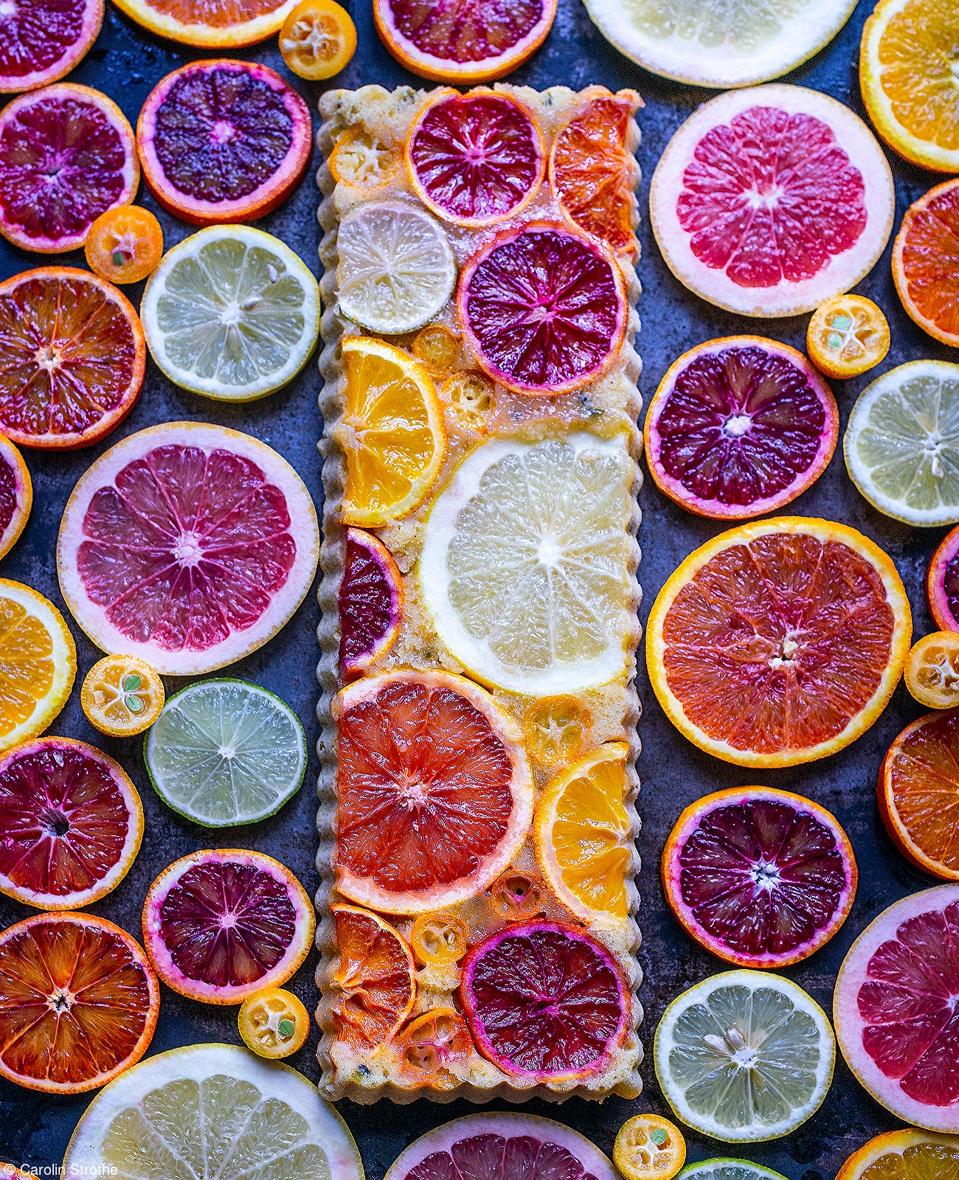 A colorful Citrus Upside Down Cake