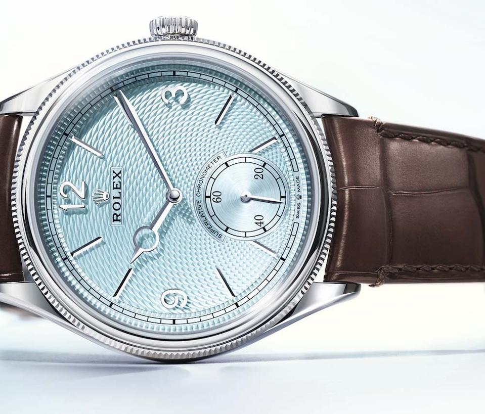 The Rolex Perpetual 1908 in platinum with ice blue dial.