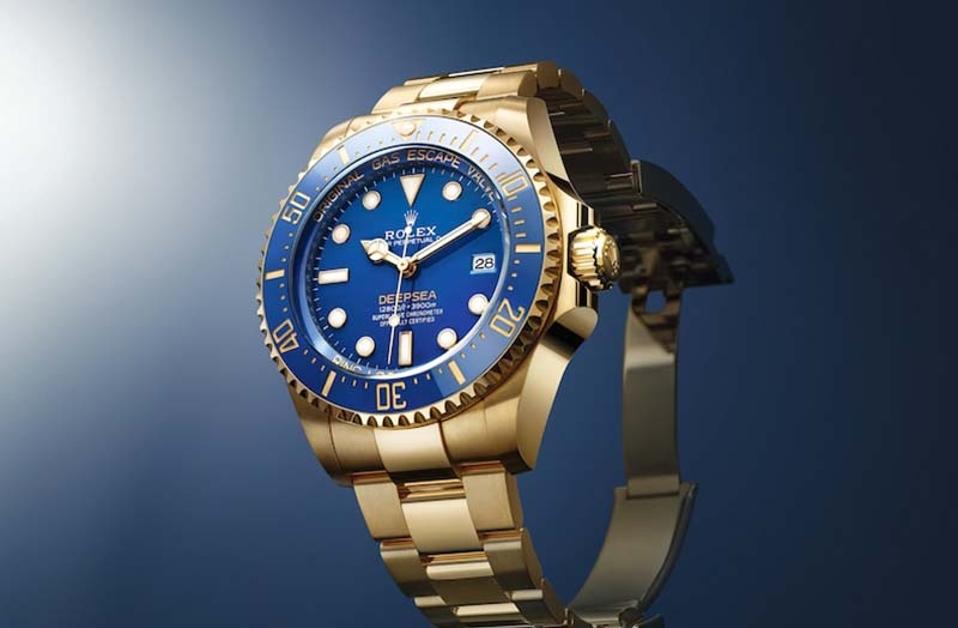The Rolex Deepsea in yellow gold with blue dial and ringlock bezel.