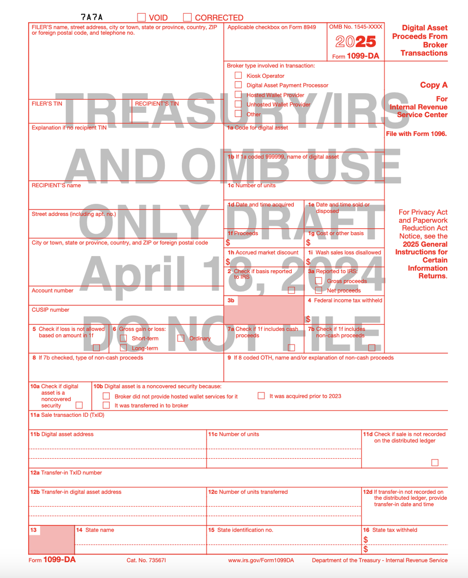 IRS Releases Draft Of New Crypto Tax Form Used To Report Transactions