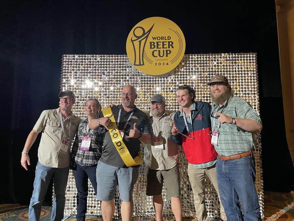 Winners celebrate their award at the World Beer Cup.