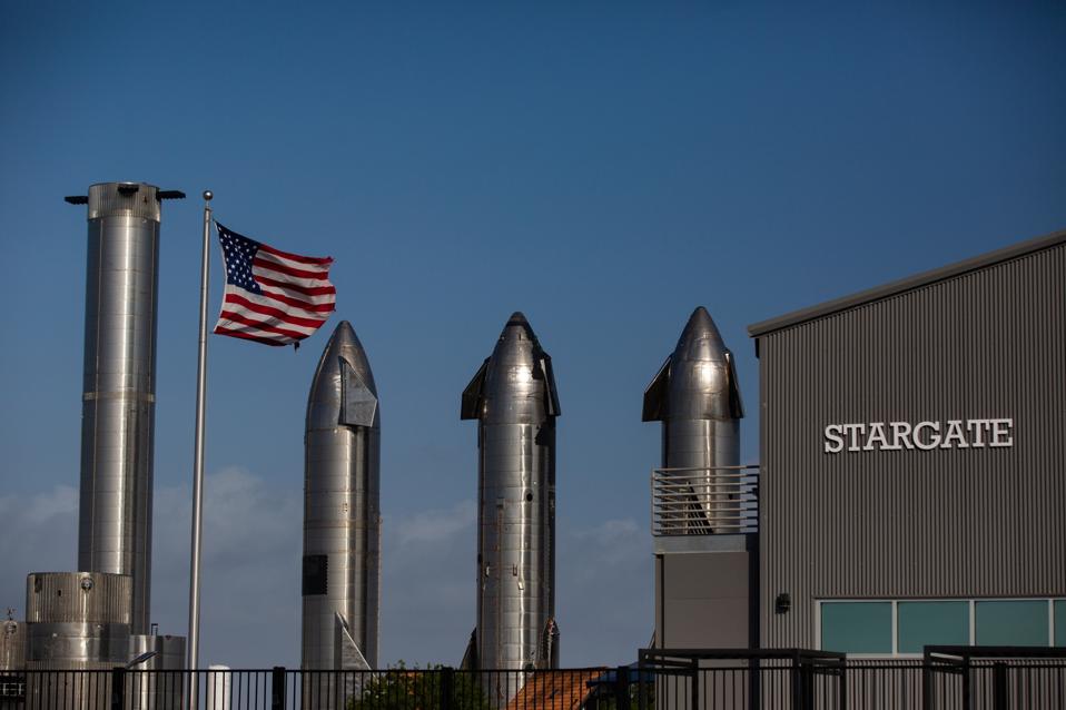 SpaceX Starships at Starbase, just off the Gulf of Mexico