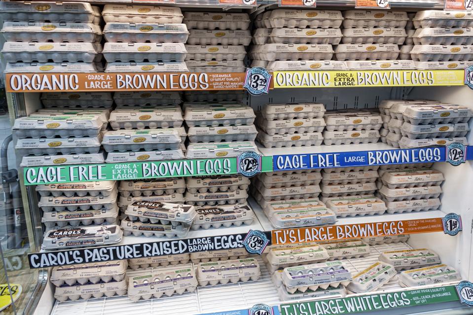 Florida, Miami Beach, Trader Joe's, grocery store, refrigerated egg aisle, organic, cage free, brown, pasture raised