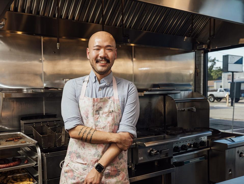 Henry Lu in his restaurant kitchen
