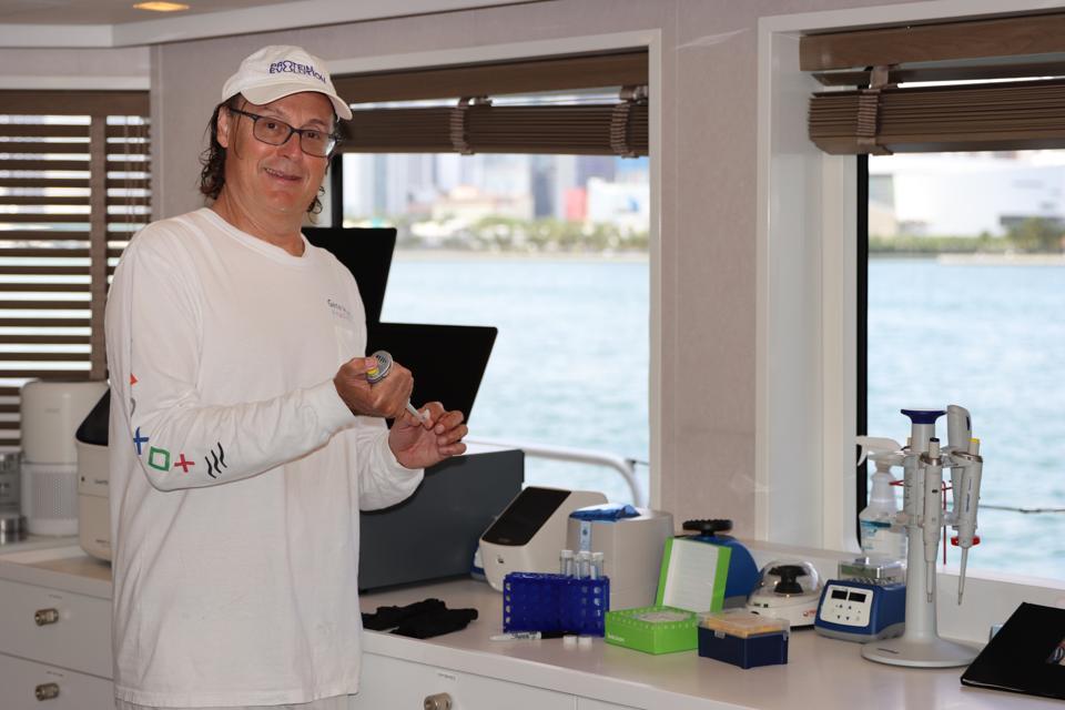 Jonathan Rothberg at work on his biology research vessel _The Gene Machine_ 2