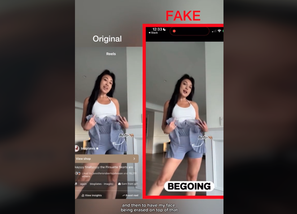 A woman at left showing off a skort.