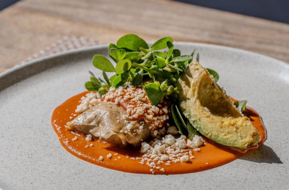 a plate of Mexican food