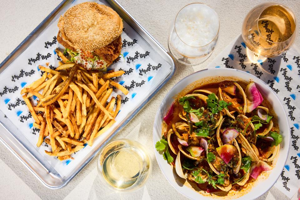 Menu offerings at Shark Bar in Montauk, New York