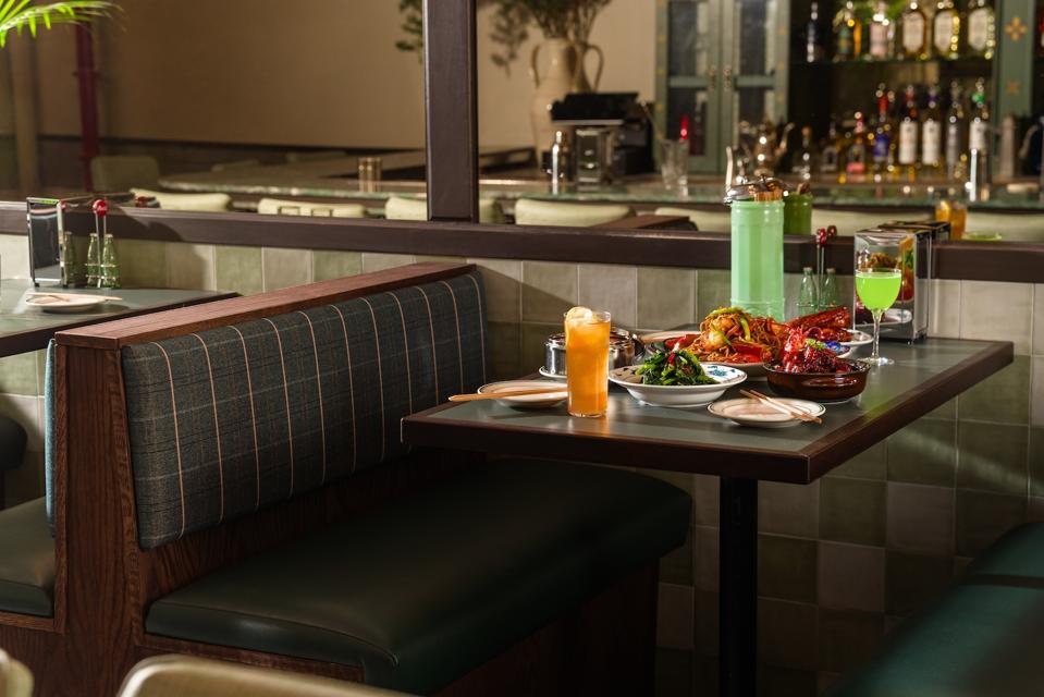 A booth at Nomad Tea Parlor