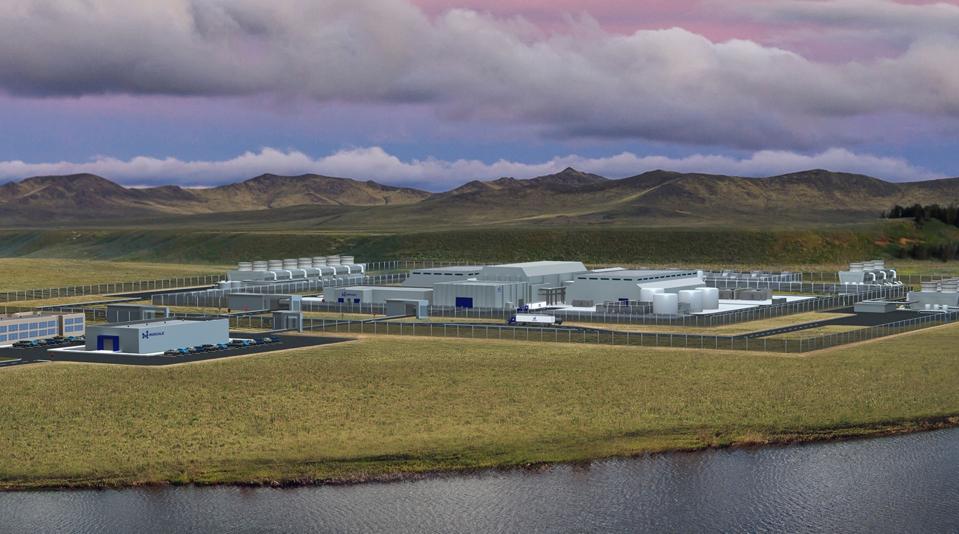Rendering of a nuclear power plant using NuScale's small modular reactor technology.