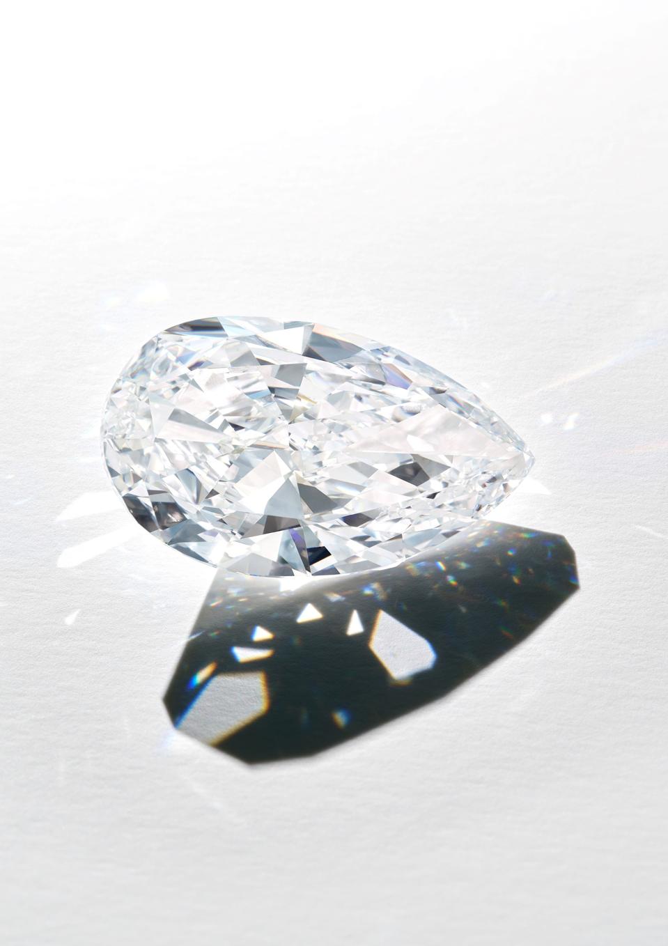 53.04-carat pear-shaped internally flawless D-color diamond fetched more than $3.4 million
