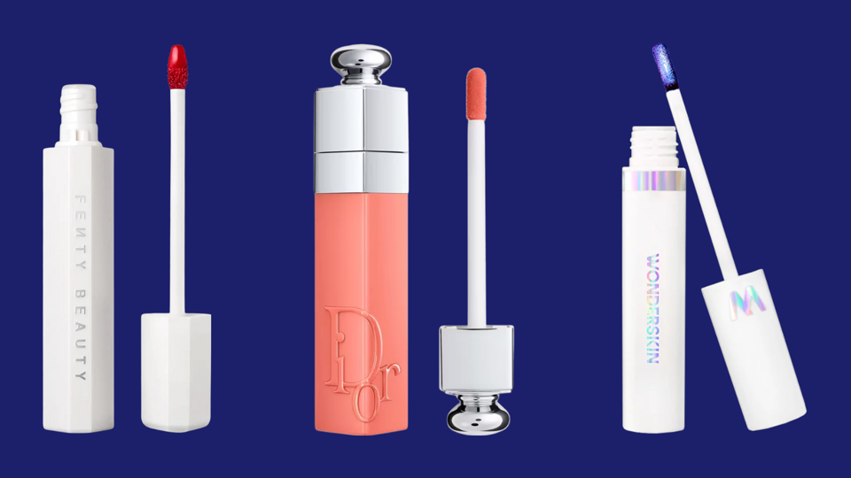 Three lip stains against navy blue background