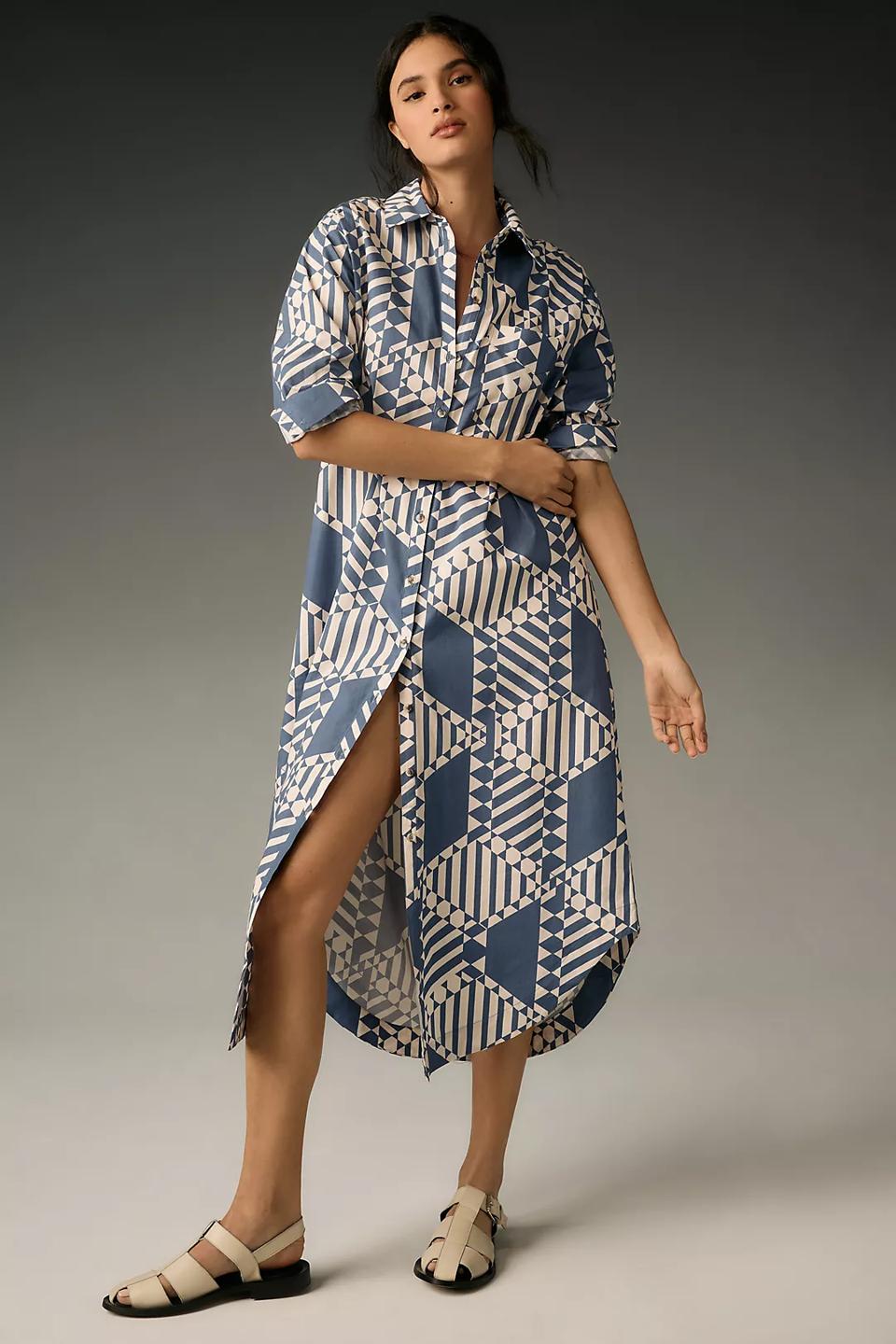 long button up shirt dress Long Sleeve Fit-and-Flare Shirt Dress – Luxeire