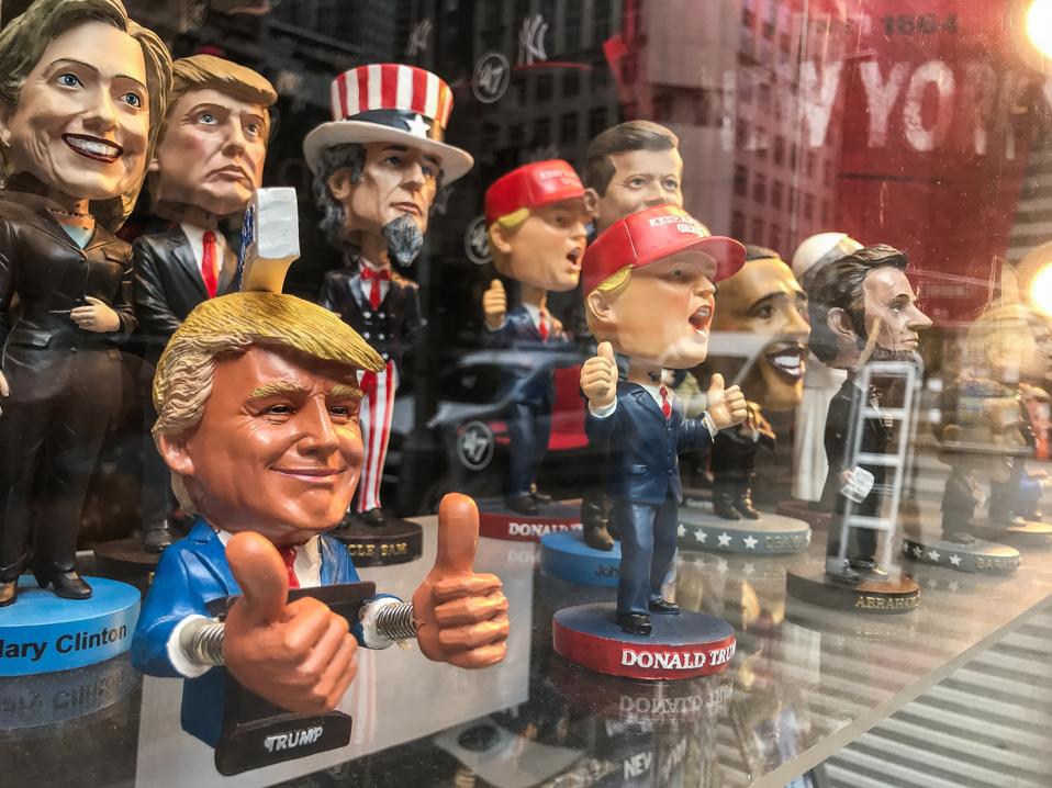 Politician dolls displayed in a souvenir shop window