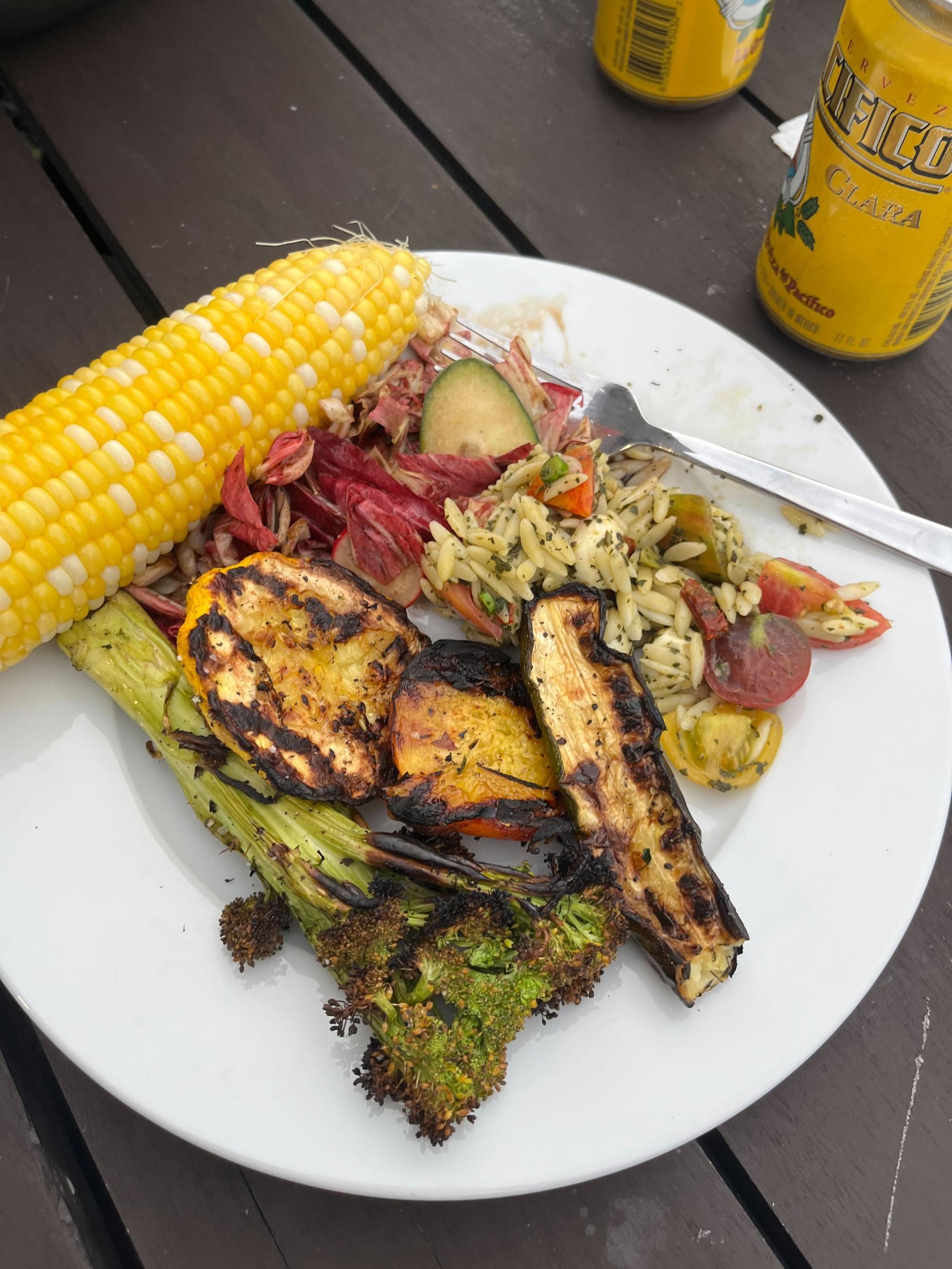 IMG_9558A summer grill plate featuring fresh vegetables.