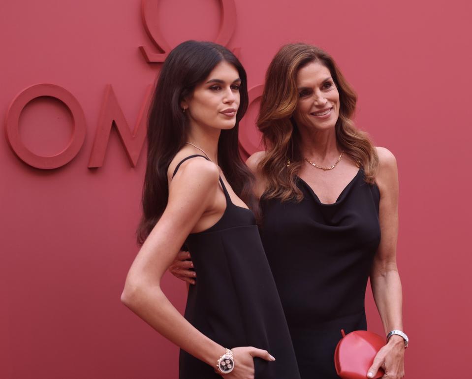 Kaia Gerber and Cindy Crawford at the Omega House Olympics opening night party