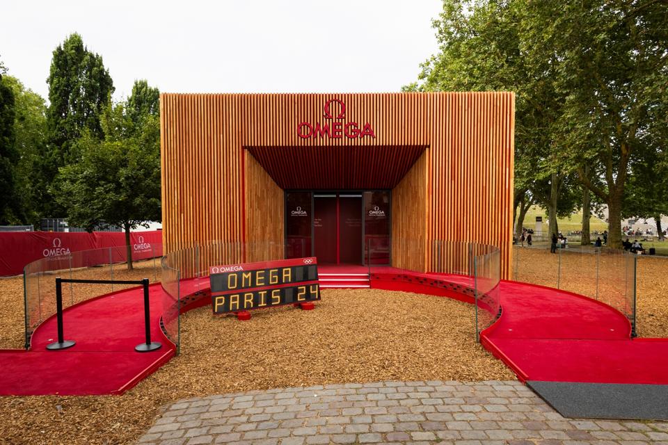 The entrance to the Omega Pavilion, open throughout the Olympics and Paralympics