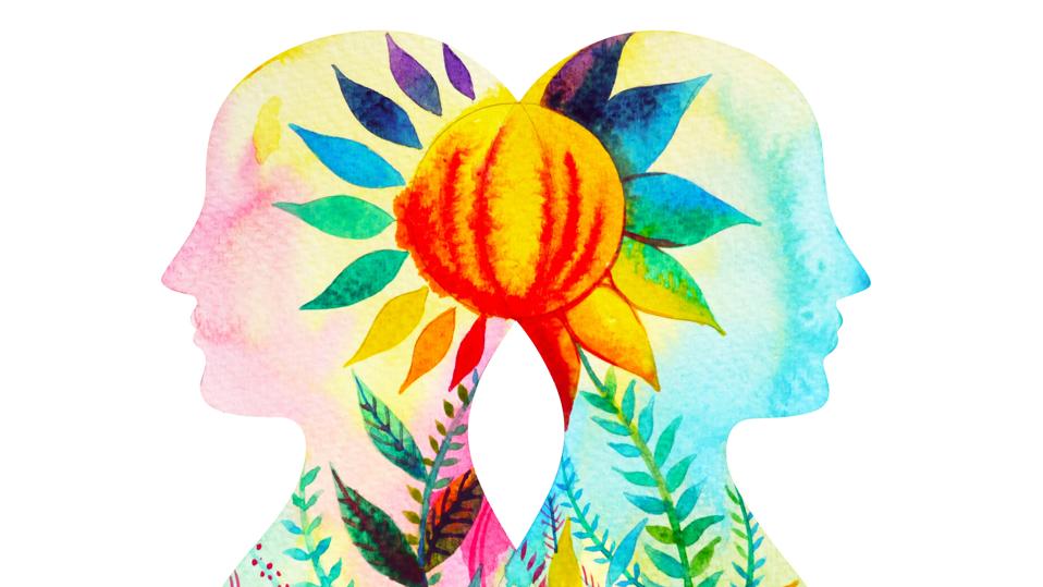 mastermind, chakra power, flower floral abstract thought together, world, universe inside your mind, watercolor painting