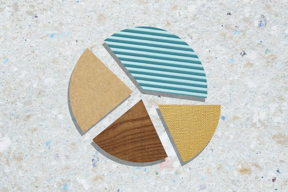 A pie chart made of textured materials