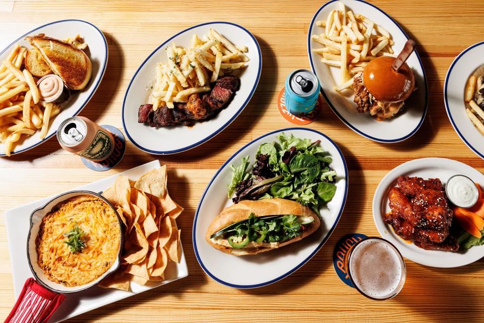 plates of food and beer