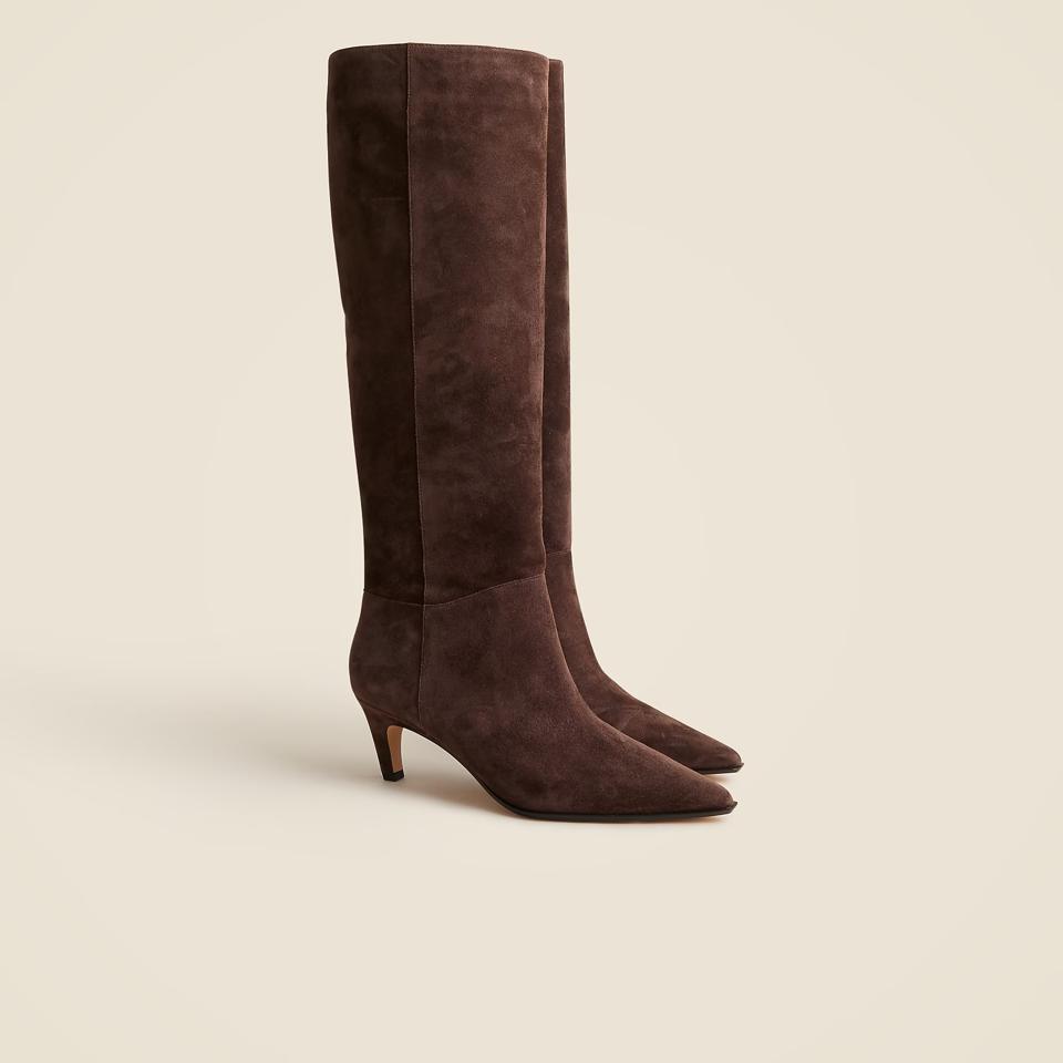 Women's Suede Knee High Boots - Square Toe, Wide Calf, Kitten Heel Pull-On Boots For Winter & Fashion