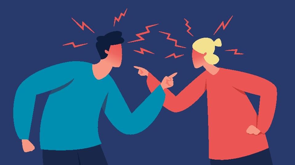 Angry couple shouting at each other, marriage problems. People quarrel, wife and husband arguing, family conflict vector illustration