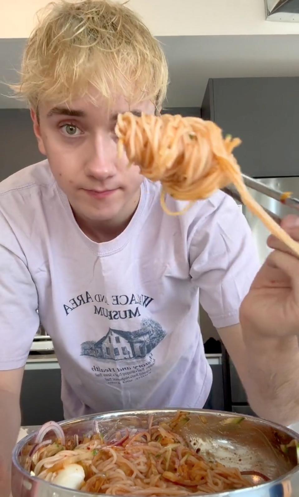 Moffitt making Korean cold noodles on TiKTok