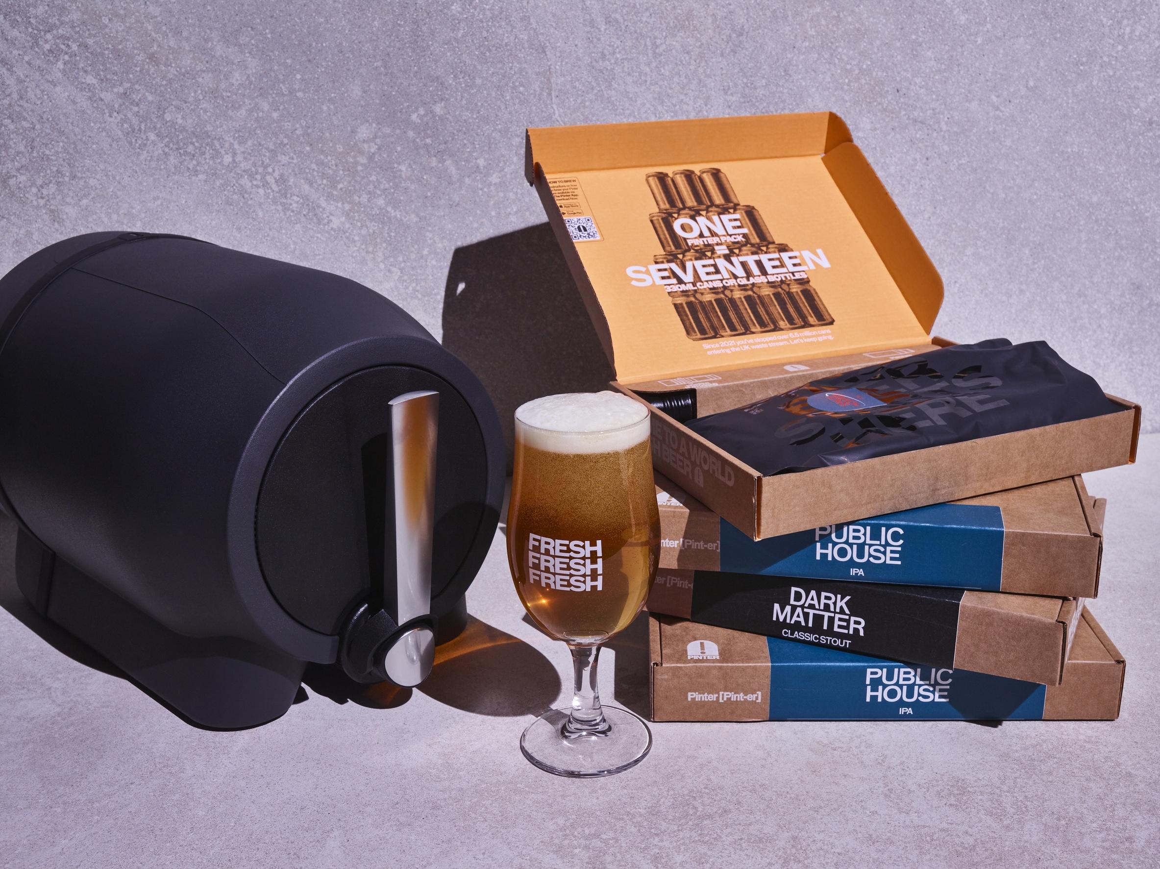 A Pinter device with several beer packs