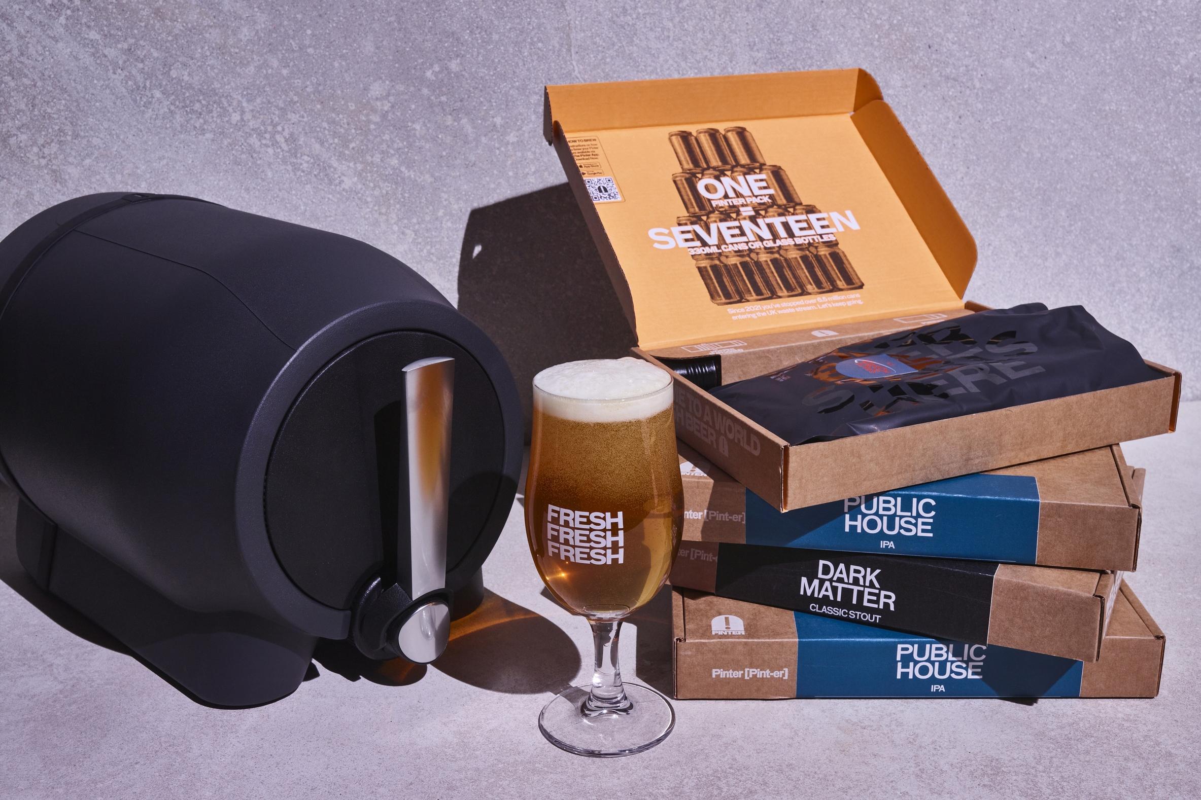 A Pinter device with several beer packs