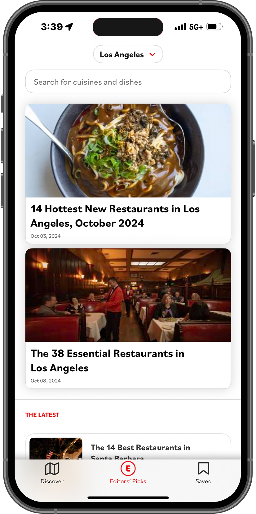 The user friendly interface for the new Eater App.