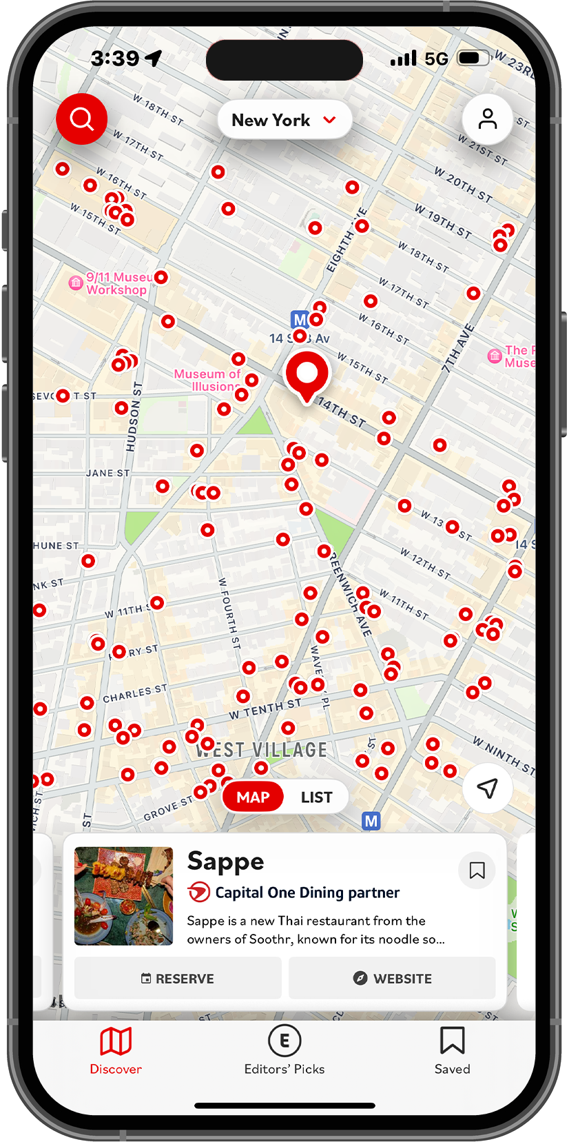 The map interface on the newly launched Eater App is designed to put all of the sites recommendations at your fingertips.