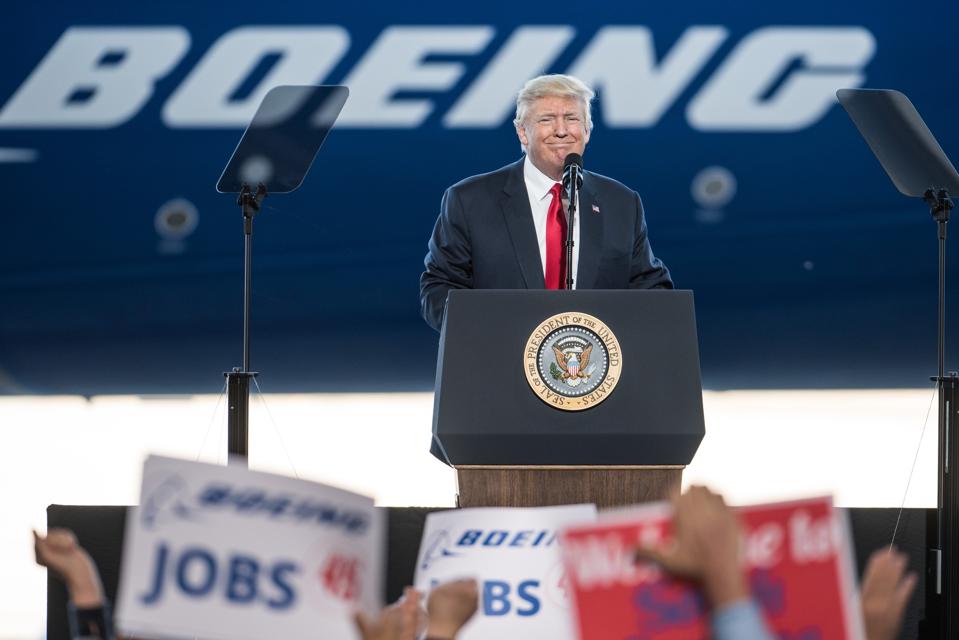 Donald Trump Visits S. Carolina Boeing Plant For Debut Of 787-10 Dreamliner