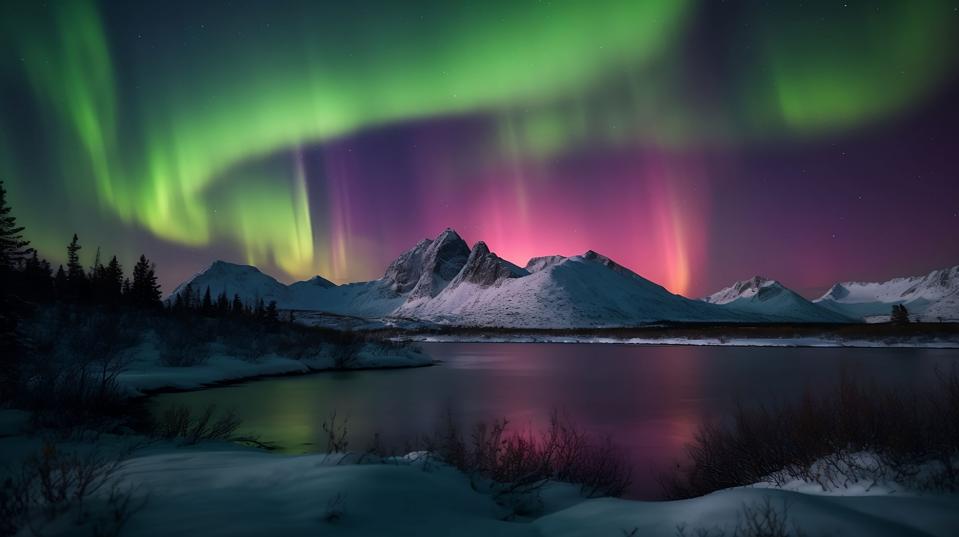 the aurora bored aurora over the mountains of alaska at night