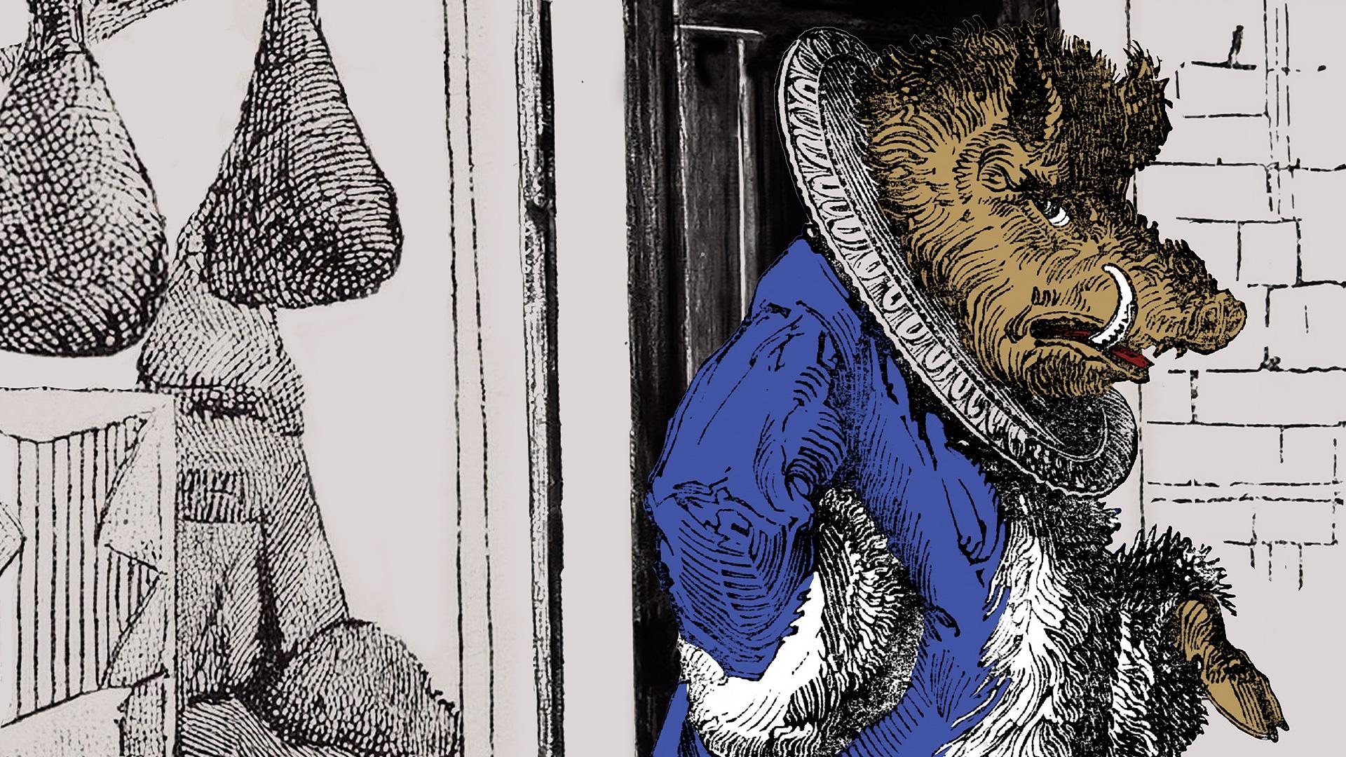 An illustration of a boar in a regal outfit.
