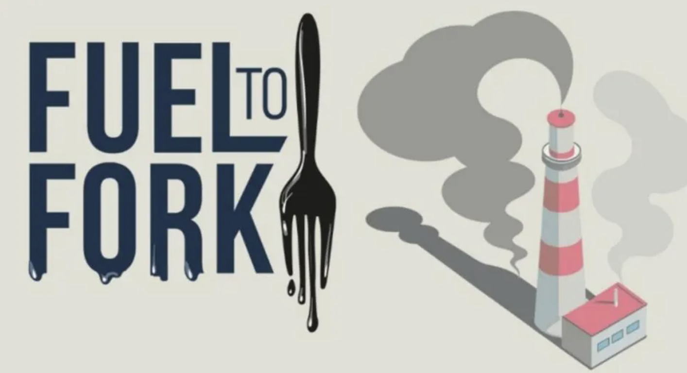 A logo for the Fuel to Fork podcast features the title font dripping like oil.